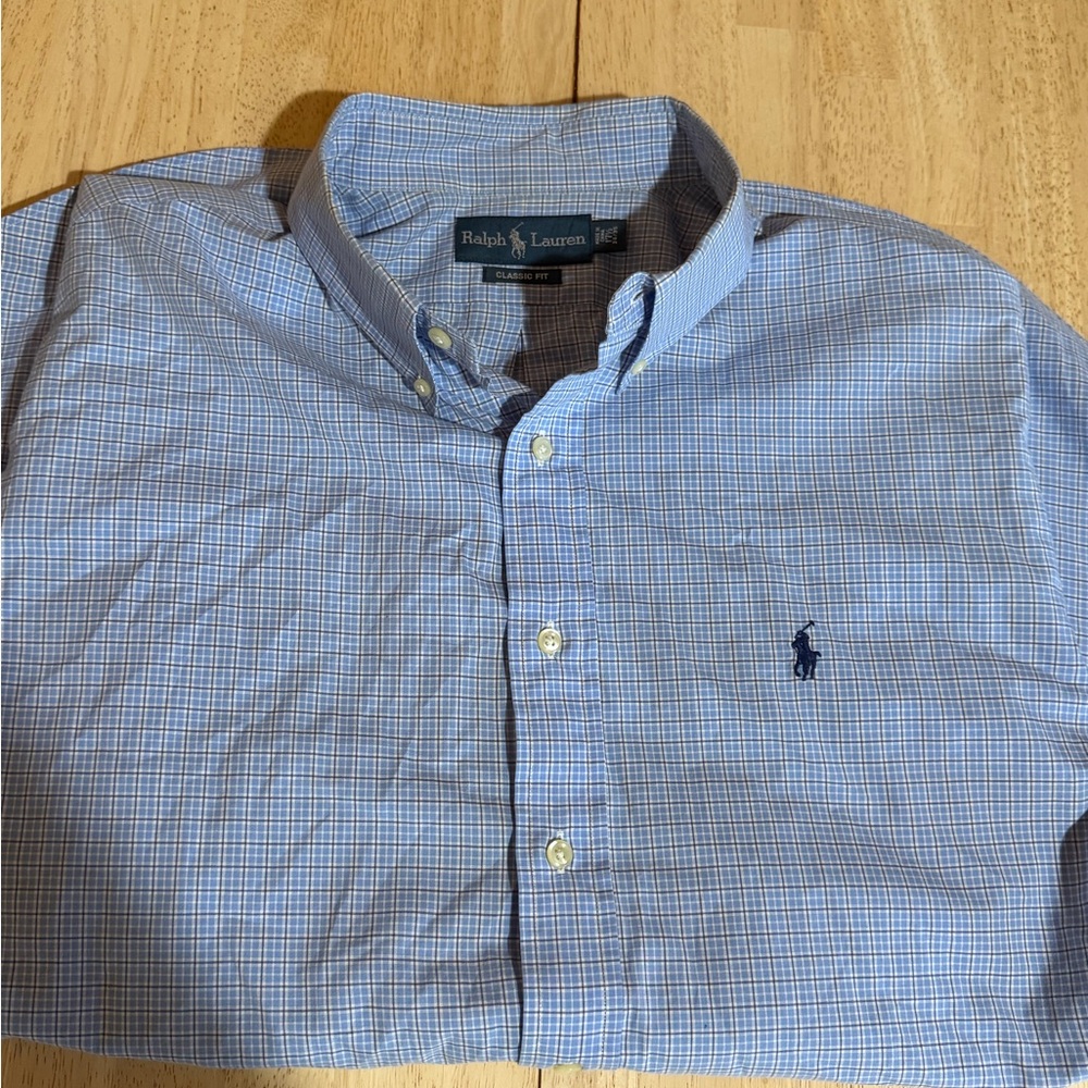 Ralph Lauren Light Blue Checkered Men's Shirt -Large